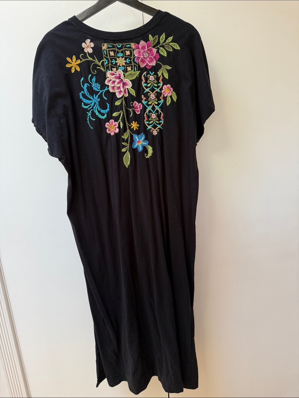 Johnny Was Black Embroidered Floral Patch Top with Pink and Gold Accents - Picture 3 of 3